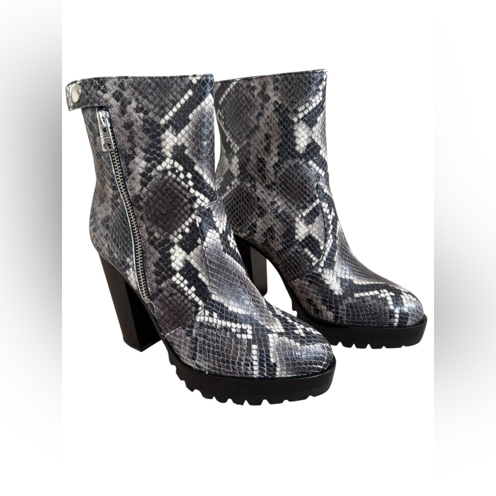 AllSaints Ana Snake Embossed Lug Sole Boots